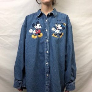 Minnie and Mickey Mouse Singing Denim Button-up